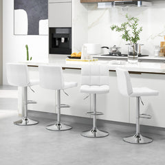 Juego de 2 Taburetes de Piel Sintética con Altura Ajustable Asiento Giratorio de 360° Reposapiés y Base Metálica Silla de Comedor Blanco