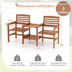 Sofá de 2 Plazas para Patio con Mesa de Centro de Madera Juego de Muebles con Orificio para Sombrilla para Jardín Piscina Balcón Terraza