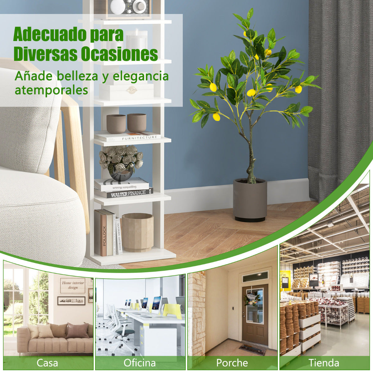 Limonero Artificial de 80 cm Planta de Limón Falsa con Frutas Maceta de Cemento Decoración para Interior Hogar Salón Oficina