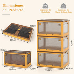 Juego de 3 Contenedores Plegables Apilables con Tapas 292,5L con Ruedas y 5 Puertas Cajas para Organización de Oficina Casa Camping Amarillo