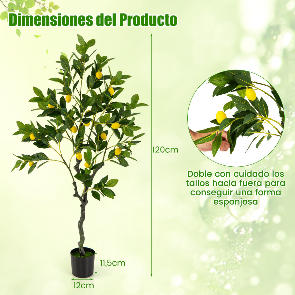 Limonero Artificial de 120 cm Planta de Limón Falsa con Frutas Maceta de Cemento Decoración para Interior Hogar Salón Oficina