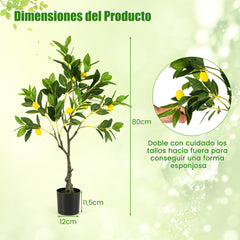 Limonero Artificial de 80 cm Planta de Limón Falsa con Frutas Maceta de Cemento Decoración para Interior Hogar Salón Oficina