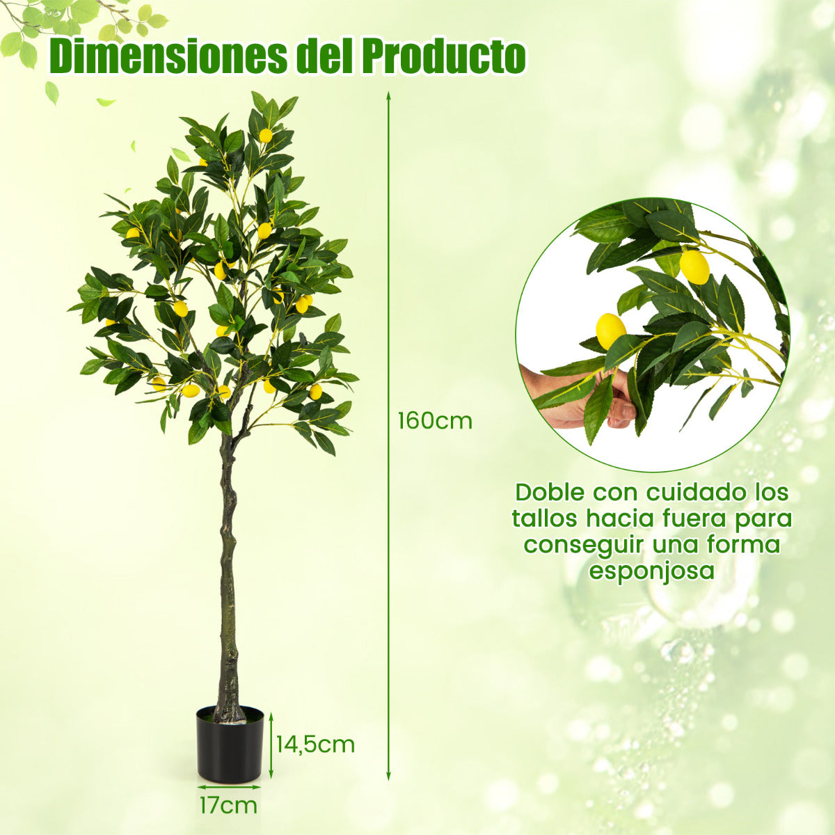 Limonero Artificial de 160 cm Planta de Limón Falsa con Frutas Maceta de Cemento Decoración para Interior Hogar Salón Oficina