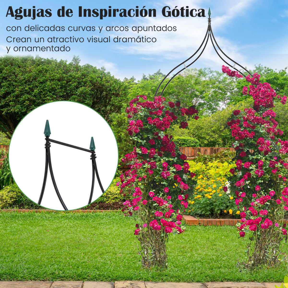 Arco de Cenador de Jardín de 287 cm de Metal Decorativo de Estilo Gótico Pérgola al Aire Libre para Trepar Rosas de Vid para Fiesta Boda