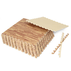 12 Esterilla de Fitness Alfombras de Piso de Espuma EVA de Grano de Madera Baldosas de Enclavamiento con Bordes para Hogar Sótano 61 x 61 cm