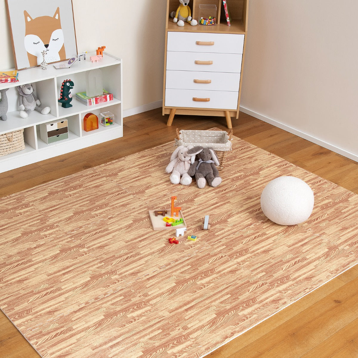 12 Esterilla de Fitness Alfombras de Piso de Espuma EVA de Grano de Madera Baldosas de Enclavamiento con Bordes para Hogar Sótano 61 x 61 cm