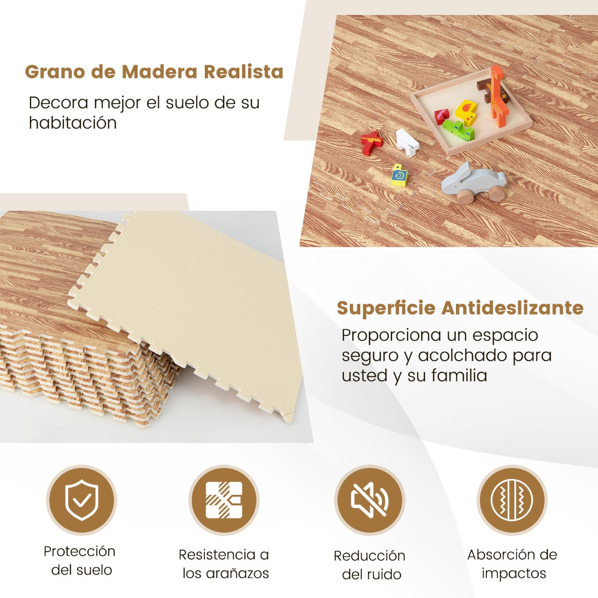 12 Esterilla de Fitness Alfombras de Piso de Espuma EVA de Grano de Madera Baldosas de Enclavamiento con Bordes para Hogar Sótano 61 x 61 cm