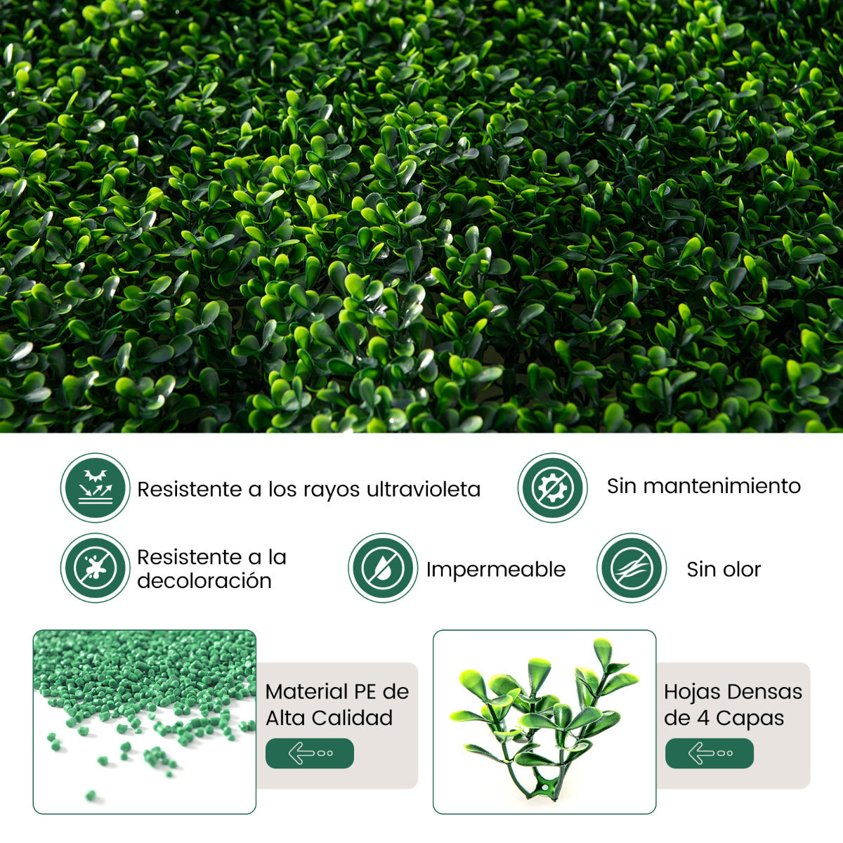 12 Piezas de Paneles Artificiales de Buxus de 50 x 50 CM Paneles de Pared de Césped de Fondo Verde con Protección Solar para Jardín y Patio