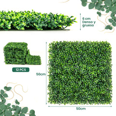 12 Piezas de Paneles Artificiales de Buxus de 50 x 50 CM Paneles de Pared de Césped de Fondo Verde con Protección Solar para Jardín y Patio
