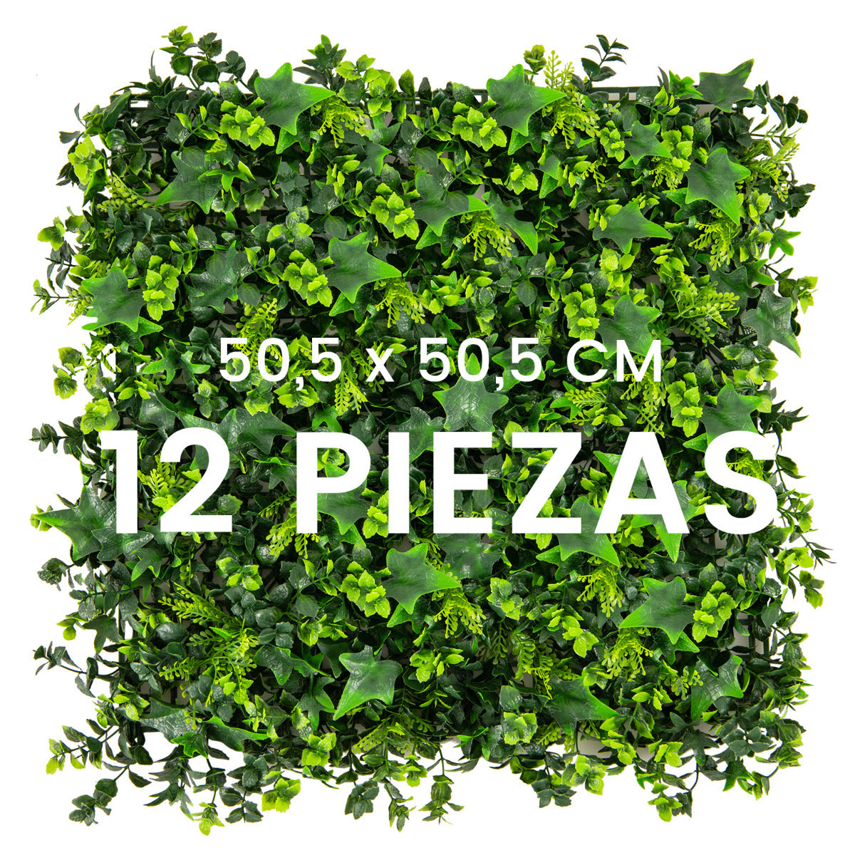 12 Piezas de Paneles de Pared de Césped Artificial 50 x 50 cm Paneles de Hiedra Falsa con Protección Solar Decoración para Jardín Patio