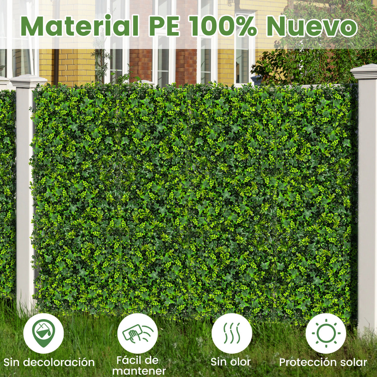 12 Piezas de Paneles de Pared de Césped Artificial 50 x 50 cm Paneles de Hiedra Falsa con Protección Solar Decoración para Jardín Patio
