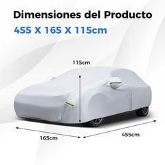 Funda Coche con Cremallera Tiras Reflectantes y Bolsa de Almacenamiento Funda para Auto para Rayos UV Lluvia y Nieve 455 x 165 cm Negro