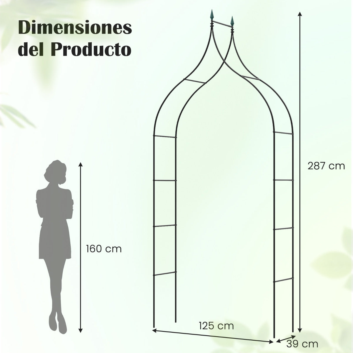 Arco de Cenador de Jardín de 287 cm de Metal Decorativo de Estilo Gótico Pérgola al Aire Libre para Trepar Rosas de Vid para Fiesta Boda