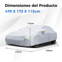 Funda Coche con Cremallera Tiras Reflectantes y Bolsa de Almacenamiento Funda para Auto para Rayos UV Lluvia y Nieve 479 x 173 cm Negro