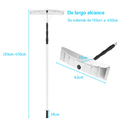 Rastrillo de Nieve para Techo Telescópico Ajustable de 190 cm a 630 cm Pala de Nieve para Techo para Casa Jardín Parque Herramienta