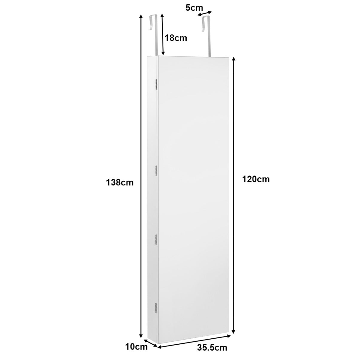 Gabinete de Joyería de Madera con Espejo de Pared y LED Interno 33,5 x 10 x 120 cm Blanco