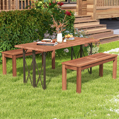 2 Banco de Madera Maciza para 2 Personas con Asiento de Listones Estructura de Madera Banco de Comedor para Patio 100 x 30,5 x 47 cm Natural