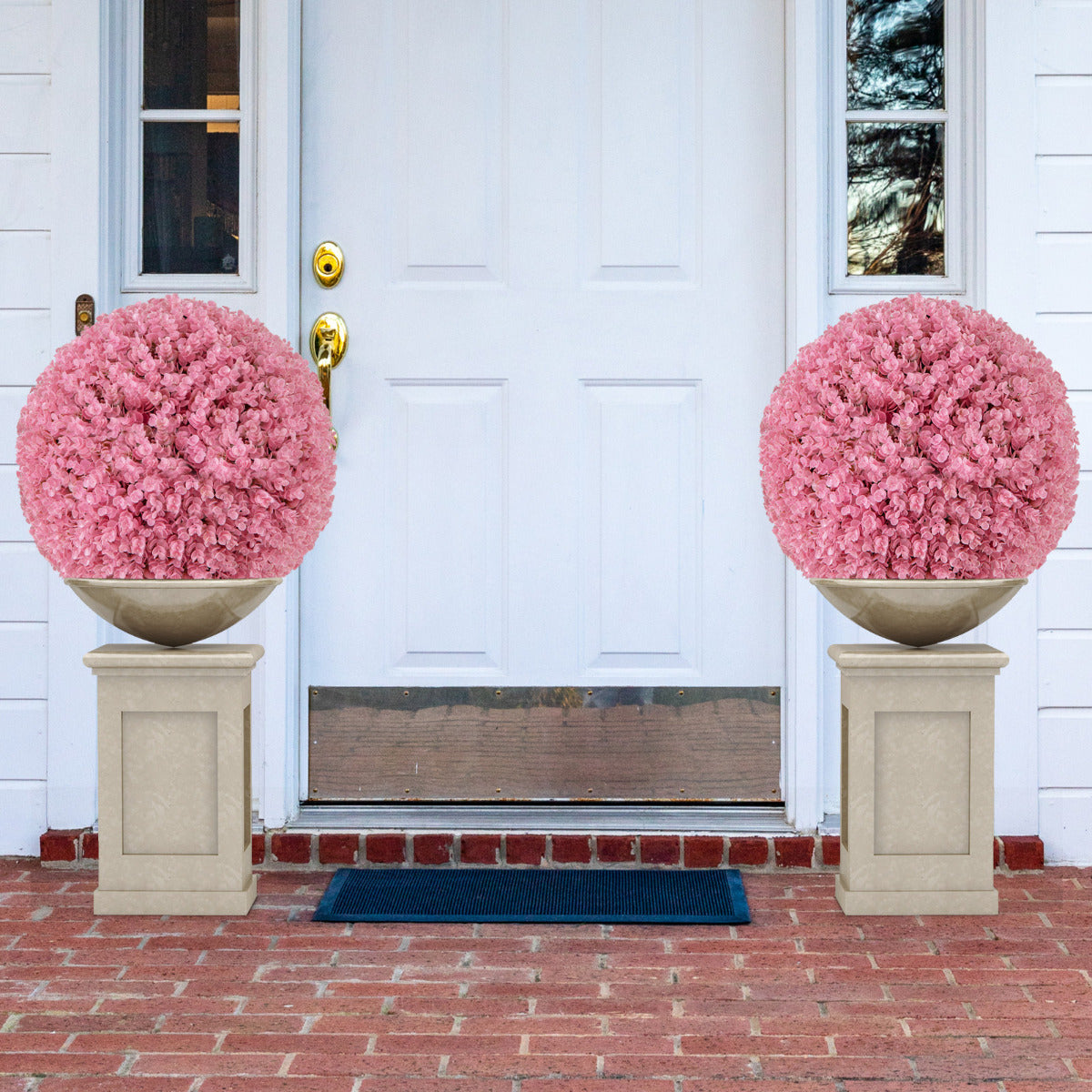 2 Bolas de Topiario de Plantas Artificiales Decorativas de Eucalipto Morado Sintético de 44 cm con 7 Capas de Hojas Esfera de Jardín Rosa