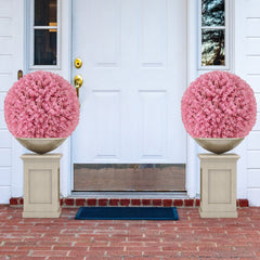2 Bolas de Topiario de Plantas Artificiales Decorativas de Eucalipto Morado Sintético de 44 cm con 7 Capas de Hojas Esfera de Jardín Rosa