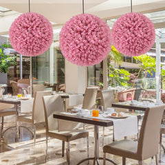 2 Bolas de Topiario de Plantas Artificiales Decorativas de Eucalipto Morado Sintético de 44 cm con 7 Capas de Hojas Esfera de Jardín Rosa