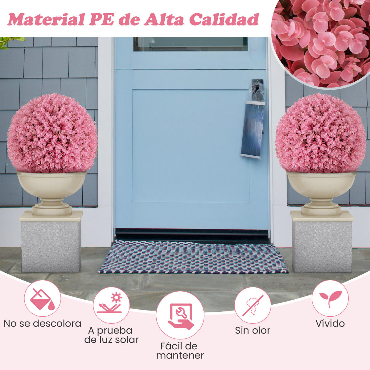 2 Bolas de Topiario de Plantas Artificiales Decorativas de Eucalipto Morado Sintético de 44 cm con 7 Capas de Hojas Esfera de Jardín Rosa