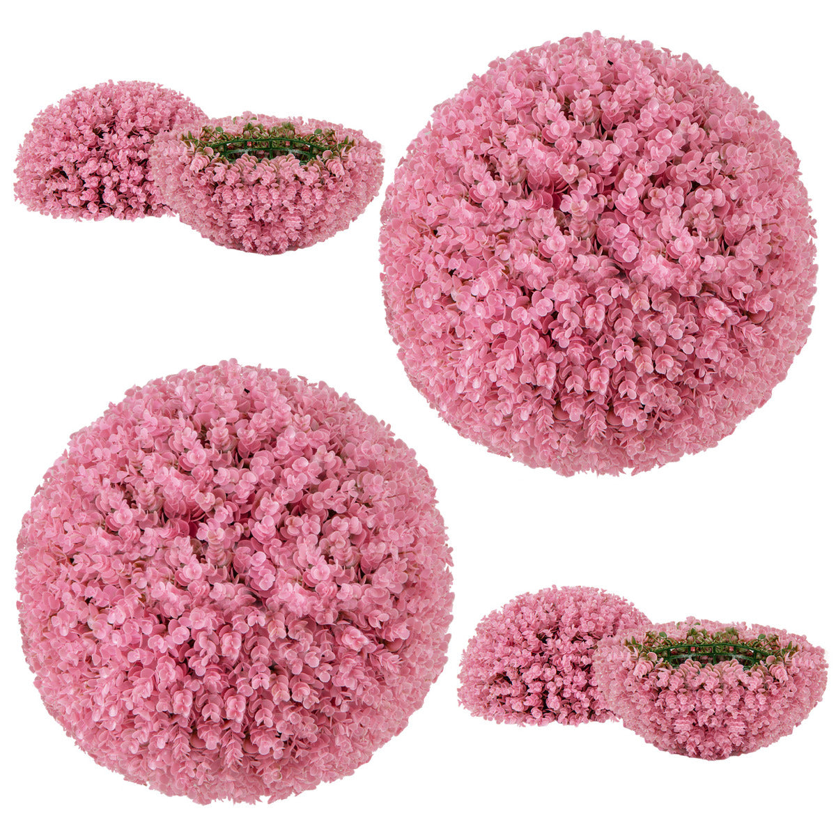 2 Bolas de Topiario de Plantas Artificiales Decorativas de Eucalipto Morado Sintético de 44 cm con 7 Capas de Hojas Esfera de Jardín Rosa