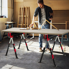 2 Caballetes Plegables de Acero con 2 x 4 Brazos de Soporte Altura Ajustable 61,5-82,7cm Caballetes de Sierra Portátiles hasta 1180 kg
