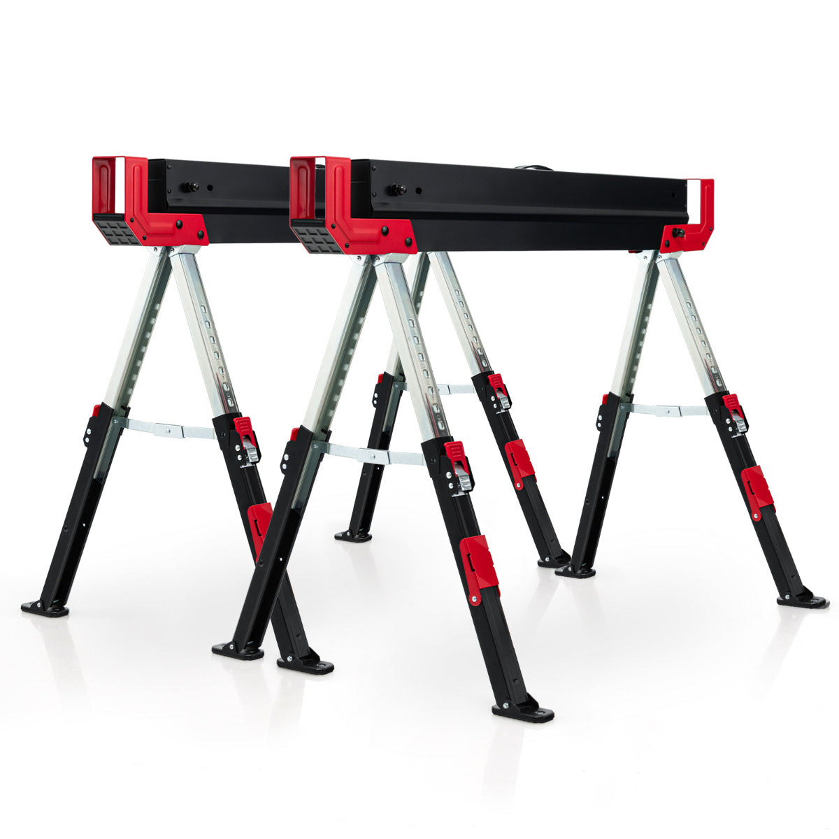 2 Caballetes Plegables de Acero con 2 x 4 Brazos de Soporte Altura Ajustable 61,5-82,7cm Caballetes de Sierra Portátiles hasta 1180 kg