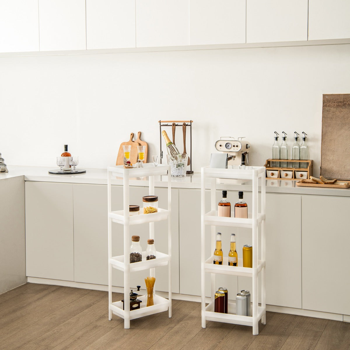 Juego de 2 Estantería de Esquina de Baño de Suelo de 3 Niveles con Orificios de Drenaje para Cocina Baño 36 x 23 x 99,5 cm Blanco