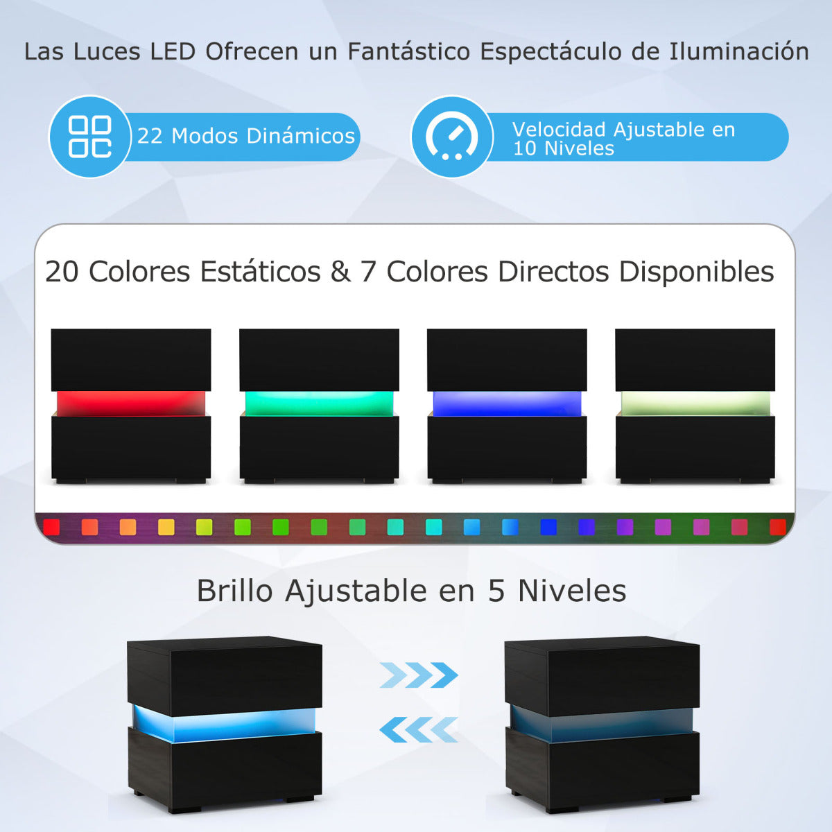 2 Mesita de Noche LED con Cajones Control Remoto 22 Modos Dinámicos Mesilla Auxiliar Moderna para Salón Dormitorio 45 x 35 x 45 cm Negro