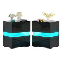2 Mesita de Noche LED con Cajones Control Remoto 22 Modos Dinámicos Mesilla Auxiliar Moderna para Salón Dormitorio 45 x 35 x 45 cm Negro