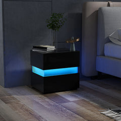 2 Mesita de Noche LED con Cajones Control Remoto 22 Modos Dinámicos Mesilla Auxiliar Moderna para Salón Dormitorio 45 x 35 x 45 cm Negro