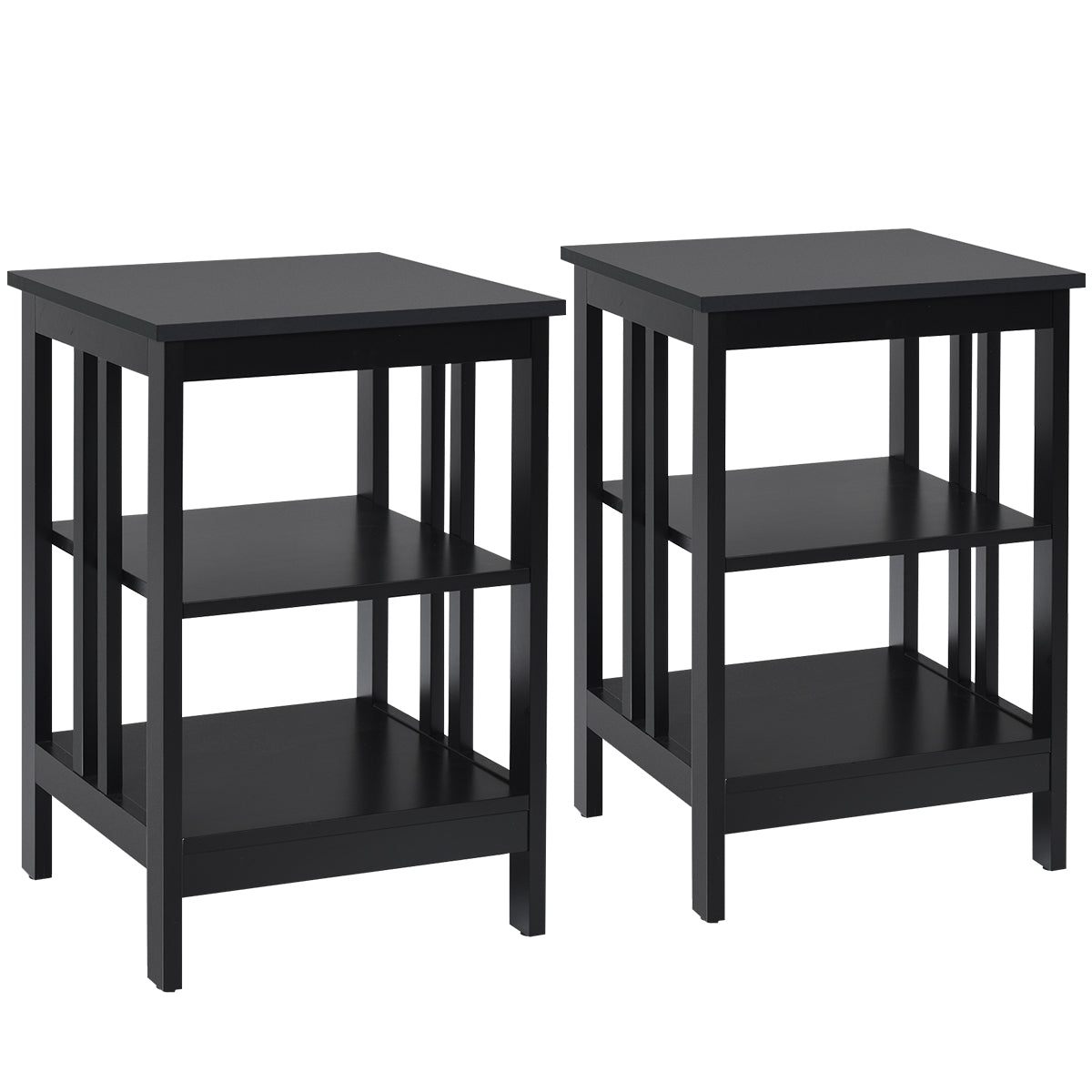 2 Mesilla de Noche con Barras de Refuerzo y Estructura Estable para Dormitorio Salón Pasillo 40 x 40 x 61 cm Negro