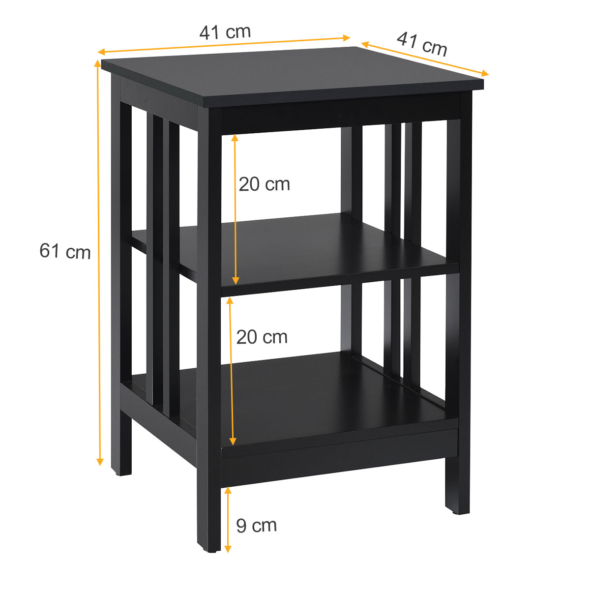 2 Mesilla de Noche con Barras de Refuerzo y Estructura Estable para Dormitorio Salón Pasillo 40 x 40 x 61 cm Negro