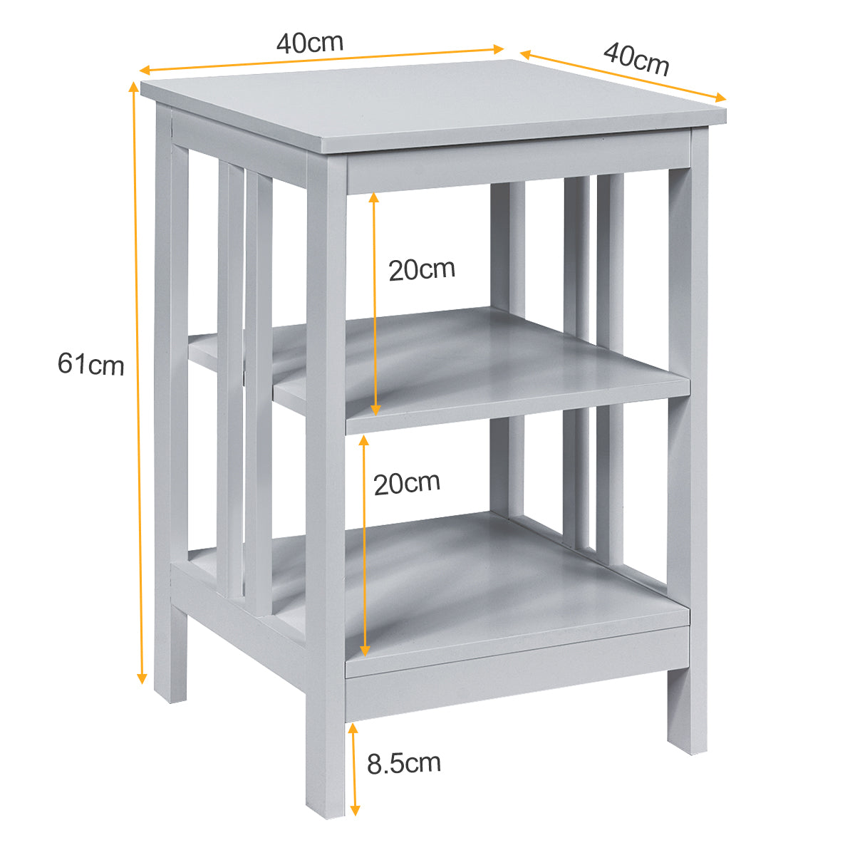 2 Mesilla de Noche con Barras de Refuerzo y Estructura Estable para Dormitorio Salón Pasillo 40 x 40 x 61 cm Blanco