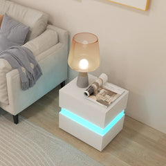 2 Mesita de Noche LED con Cajones Control Remoto 22 Modos Dinámicos Mesilla Auxiliar Moderna para Salón Dormitorio 45 x 35 x 45 cm Blanco