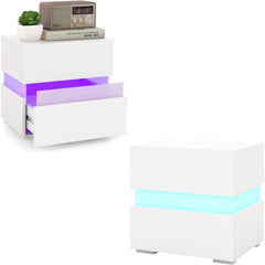 2 Mesita de Noche LED con Cajones Control Remoto 22 Modos Dinámicos Mesilla Auxiliar Moderna para Salón Dormitorio 45 x 35 x 45 cm Blanco