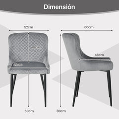 Juego de 2 Sillas de Comedor con Patas de Metal y Almohadillas Ajustables Silla de Cocina Moderna para Sala de Estar 60 x 52 x 80 cm Gris