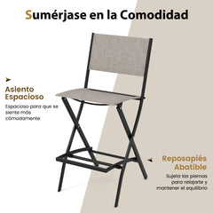 Juego de 2 Sillas Altas Plegable con Estructura de Metal y Reposapiés para Balcón Jardín y Piscina Carga 150 kg 46 x 57 x 102 cm Café