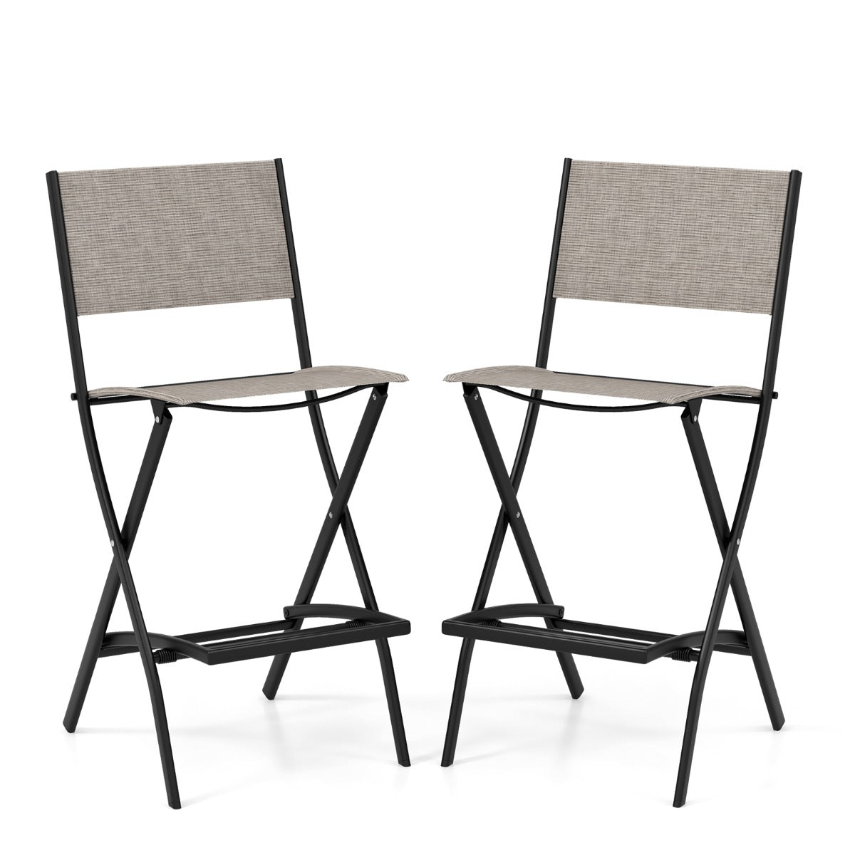 Juego de 2 Sillas Altas Plegable con Estructura de Metal y Reposapiés para Balcón Jardín y Piscina Carga 150 kg 46 x 57 x 102 cm Café