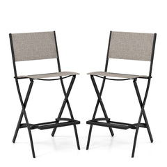 Juego de 2 Sillas Altas Plegable con Estructura de Metal y Reposapiés para Balcón Jardín y Piscina Carga 150 kg 46 x 57 x 102 cm Café