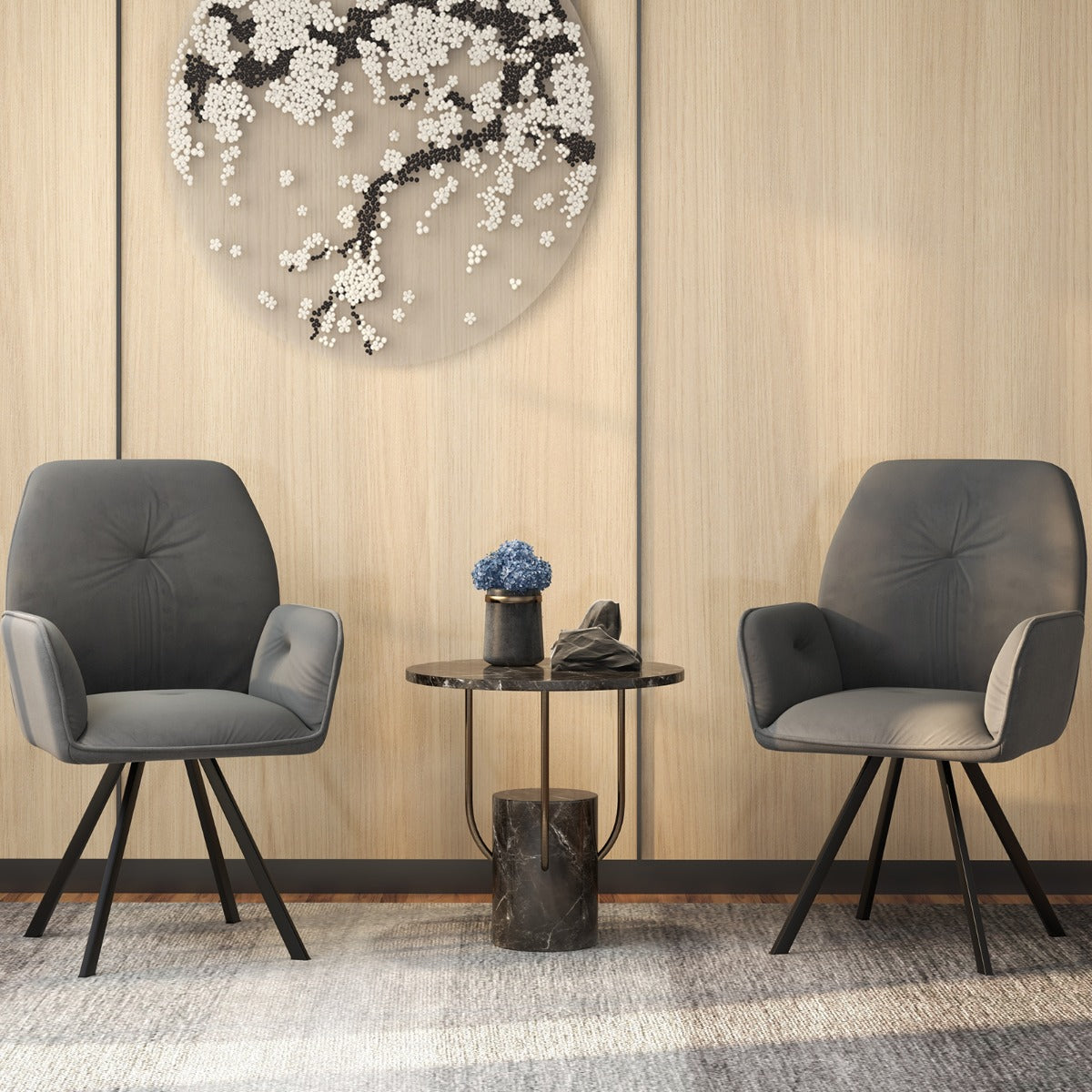 Juego de 2 Sillas Giratorias de Terciopelo Silla de Brazos con Patas de Metal y Almohadillas Antideslizantes 63 x 59 x 87 cm Gris
