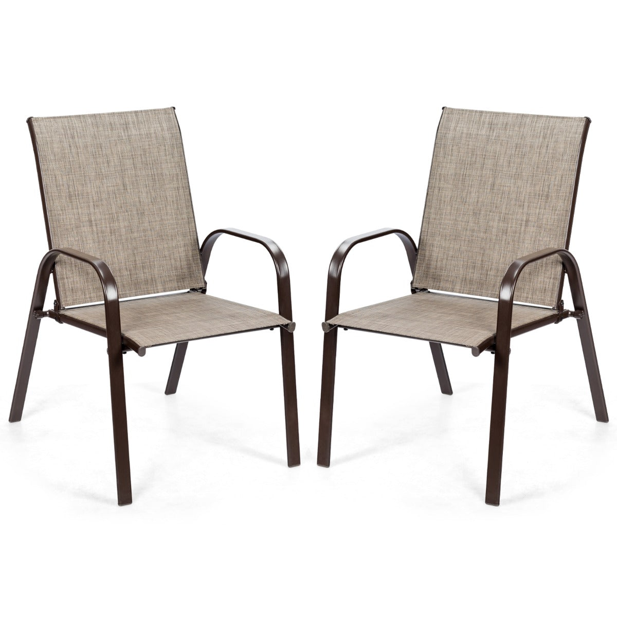Juego de 2 Sillas de Comedor con Reposabrazos Curvos Tela Fácil de Secar Marco de Metal Reforzado Asiento Ancho para Piscina Gris