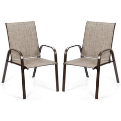 Juego de 2 Sillas de Comedor con Reposabrazos Curvos Tela Fácil de Secar Marco de Metal Reforzado Asiento Ancho para Piscina Gris