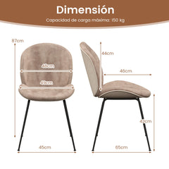 Juego de 2 Sillas de Comedor con Respaldo y Base de Metal Sillas de Terciopelo para Cocina Sala de Estar y Dormitorio 49 x 65 x 87 cm Café