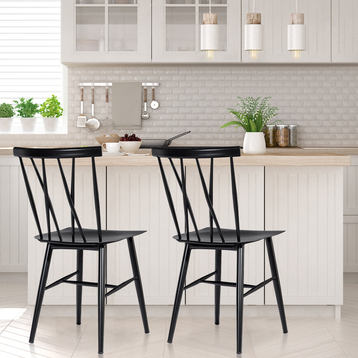 Juego de 2 Sillas de Metal para Comedor Silla Lateral en Forma de X para Bistro Café y Bar Carga 150 kg 40 x 53 x 82 cm Negro