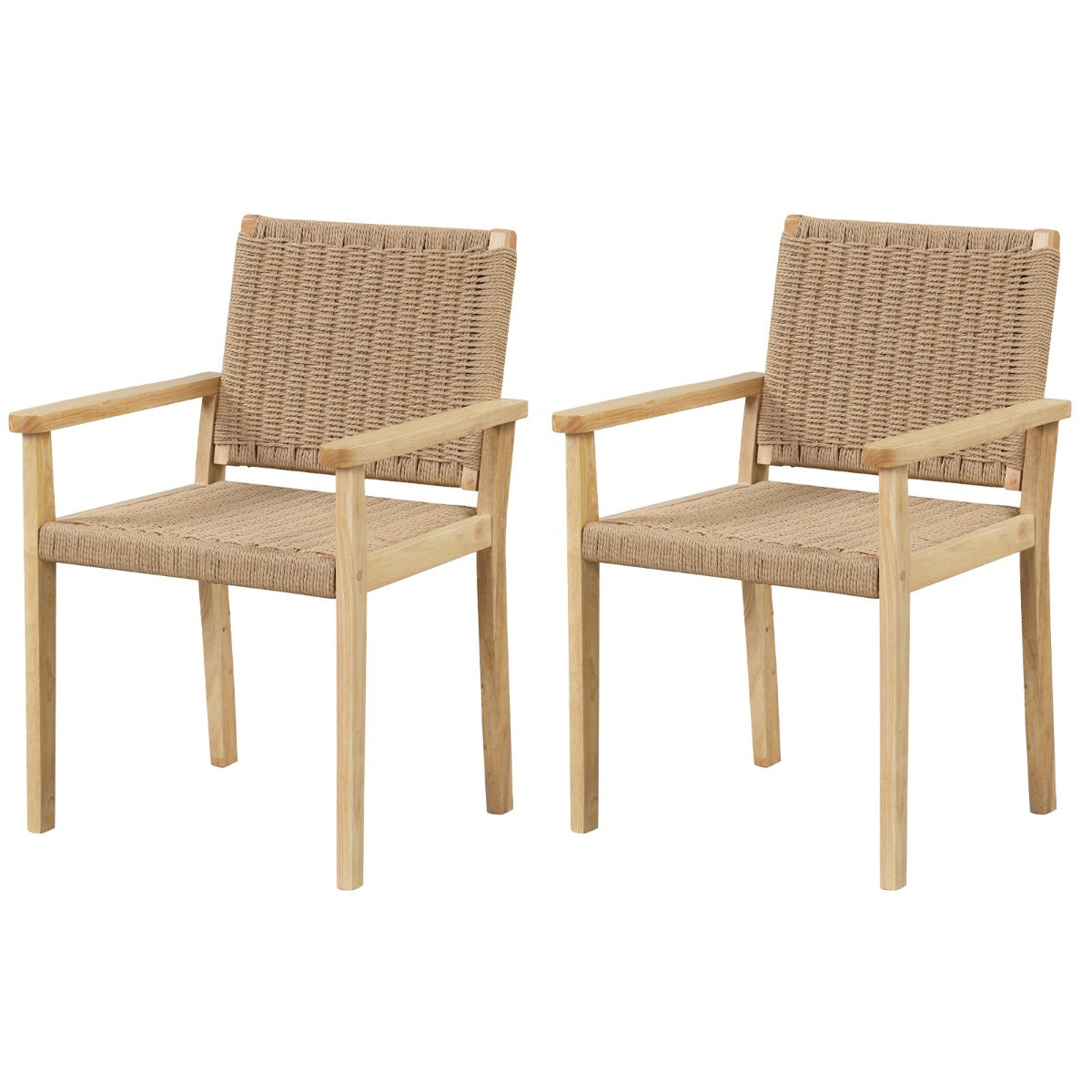 Juego de 2 Sillas de Comedor con Asiento de Papel Trenzado Estructura de Madera de Caucho Sólido para Balcón 60 x 58 x 88 cm Natural