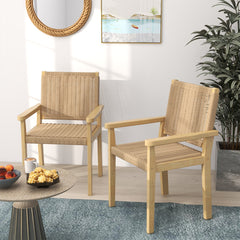 Juego de 2 Sillas de Comedor con Asiento de Papel Trenzado Estructura de Madera de Caucho Sólido para Balcón 60 x 58 x 88 cm Natural