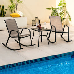 Juego de 2 Sillas Mecedoras Patio Ergonómicas Asiento de Textilene Balanceo Suave Carga 150kg para Exterior Terraza Jardín 91 x 62 x 86 cm