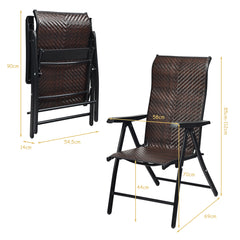 2 Sillas Plegables en Ratán para Patio Sillas Portátiles de Mimbre Altura Regulable para Jardín Balcón Exterior 69 x 58 x 85-112 cm